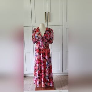 Floral Puff Sleeve Dress Womens 6 Ieena for Mac Duggal Airy Romance Hourglass